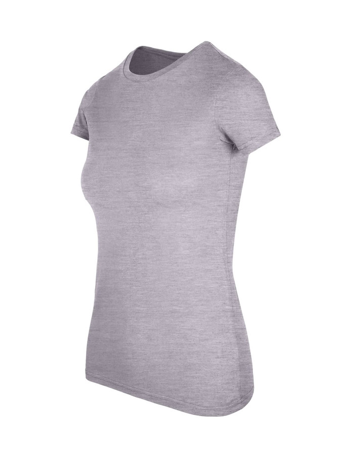 A women's American style T-shirt in grey, featuring a classic crew neck and short sleeves.