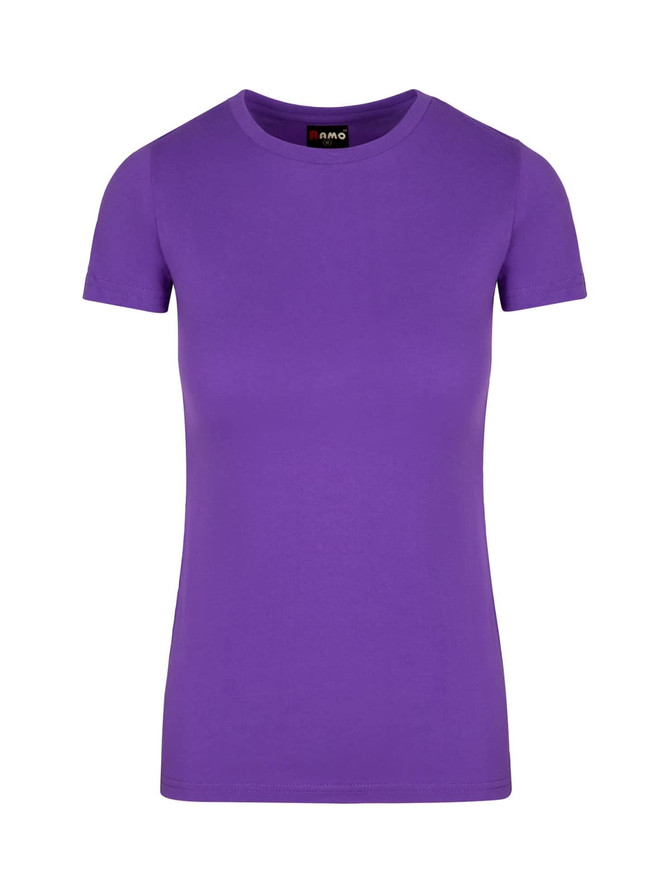 A purple women's American style T-shirt with a fitted design and short sleeves, featuring a logo at the neckline.