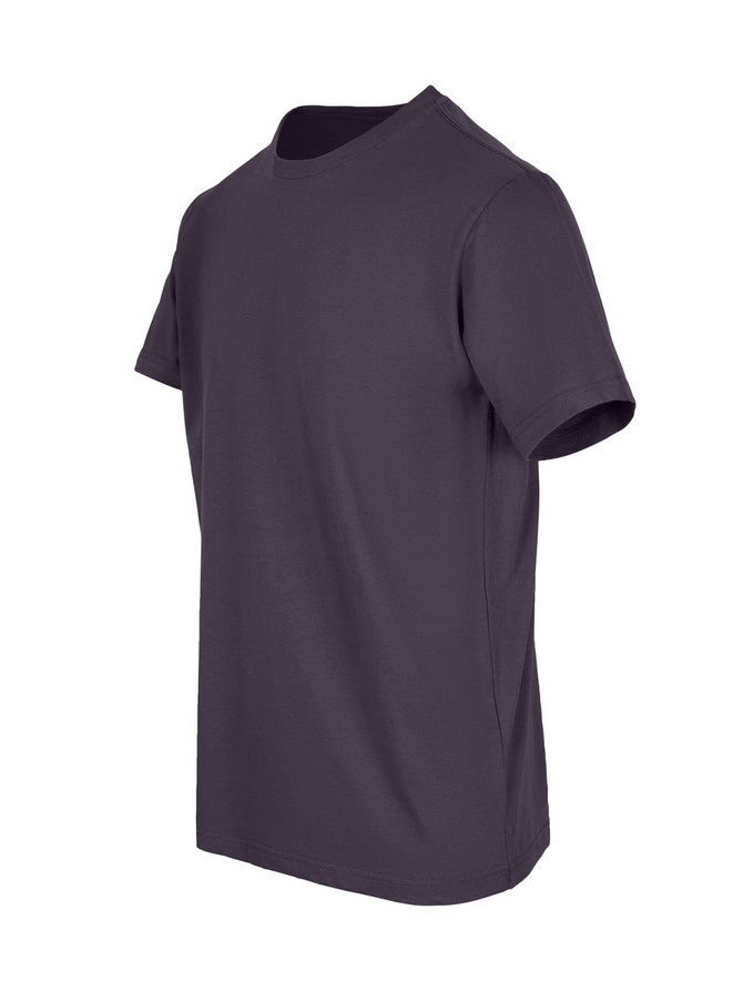 A dark grey unisex t-shirt with short sleeves and a simple design. Features a logo on the garment.