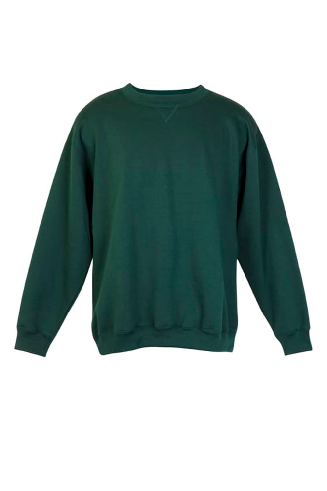 A dark green adult poly cotton fleece sweatshirt with long sleeves and a crew neckline.
