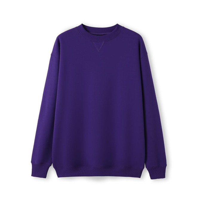 A purple adult poly cotton fleece sloppy joe jumper with a crew neckline and long sleeves.