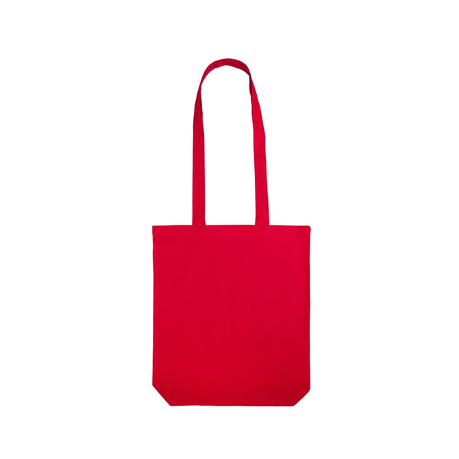A bright red cotton long handle bag with a simple, classic design.