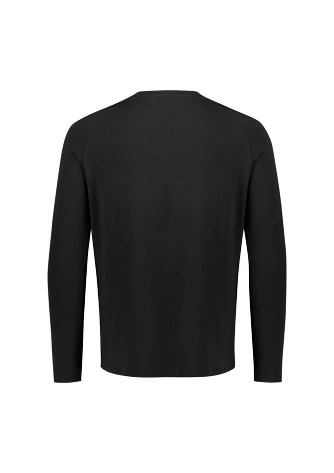 A black men's performance long sleeve tee with a simple design and no visible branding.