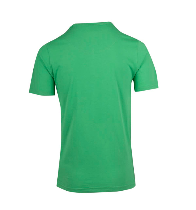 A green men's Hanley T-shirt featuring a simple, minimalist design and a logo on the back.