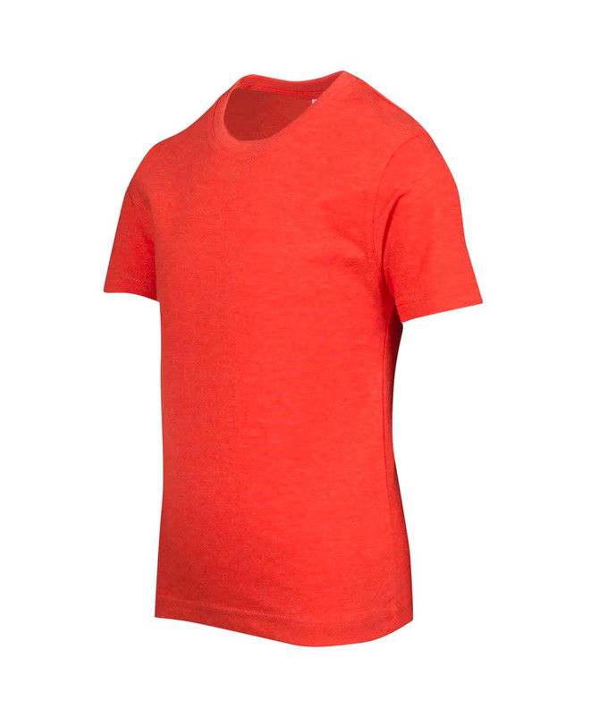 A red marl crew neck T-shirt featuring short sleeves and a simple design, with a logo on it.