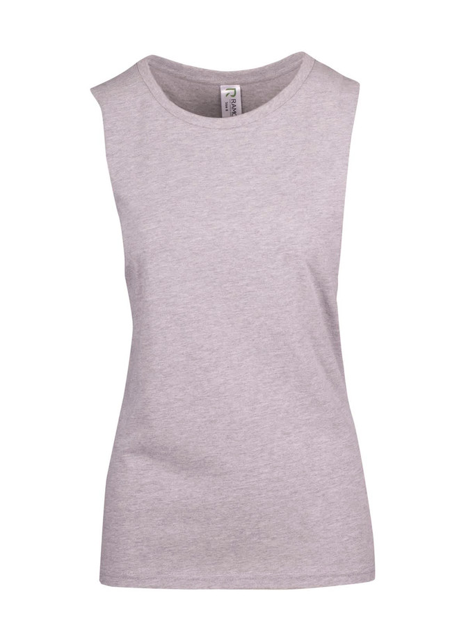 A women's combed cotton tank top in light grey, featuring a simple, sleeveless design and a logo tag.