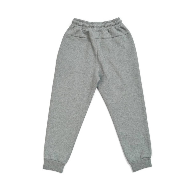 Three-layer cotton track pants in a light grey colour, featuring an elastic waistband and ribbed cuffs.