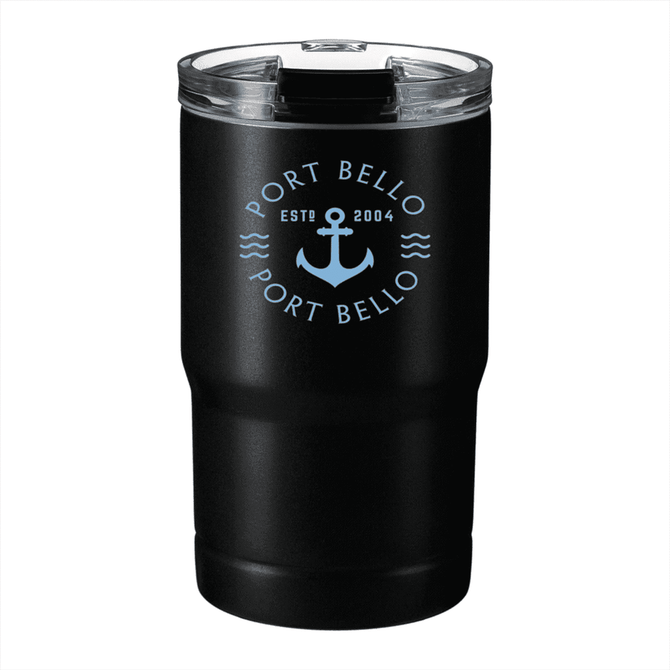 A drink bottle featuring a black exterior, clear lid, and a logo design, holding 350ml capacity.