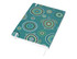 A design notebook in teal, featuring circular patterns in various colours on the cover, with a logo.