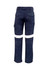 Mens cargo pants in navy blue with reflective white taping and rear pockets. Features an elastic waistband and branding.