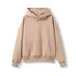 A beige oversized hoodie featuring a front pocket and an attached hood, displaying a simple design.