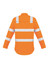 An orange long sleeve work shirt with reflective stripes across the back and arms, featuring a branding logo.