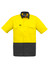 Hi-vis short sleeve shirt in yellow and grey, featuring two chest pockets and a logo. Suitable for workwear.