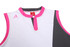 AFL singlet in white with pink and grey accents, featuring a logo on the front.