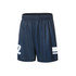 Navy volleyball uniform man shorts with an elastic waistband and a white logo and stripe detail.