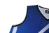A blue basketball jersey with white accents and a logo, featuring a sleeveless design.