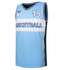 A reversible basketball top in light blue and navy, featuring a logo and the number 19.