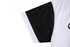 A sports jersey featuring a white body with a black sleeve. It has a logo on the front.