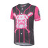 A black and pink baseball jersey with a bulldog graphic and buttons on the front. It features short sleeves and a logo.