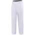A pair of white baseball or cricket pants with a black waistband and a logo.
