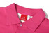 A pink women's beach shirt featuring a collar and a button. It has a label showing brand information.
