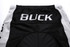 A black sports jersey with a white side panel and a prominent name on the back.