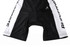 Cycling shorts in black with white sides and a logo, designed for sports. Ideal for cycling team wear.
