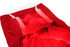 A red cycling uniform featuring breathable fabric with white accents and a logo. The interior showcases a smooth finish.
