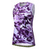 A sleeveless cycling racing vest in purple camouflage pattern with a zip front and branding.