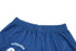A blue sports jersey featuring an elastic waistband and a logo, with space designated for a player name.