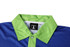 A blue and green tennis uniform featuring a collar and a logo tag on the inside neck.
