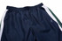 A navy blue sports uniform featuring white and green side panels, with an emblem on one leg.