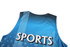 A sleeveless blue sports uniform featuring a gradient design and a logo on the back.