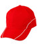 A vibrant red cap featuring contrast piping and ventilation holes, with a branded logo.