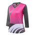 A pink and grey sports team T-shirt featuring a striking design and three-quarter sleeves.