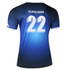 A blue and navy soccer uniform t-shirt featuring a number 22 on the back and a logo.