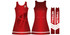 A red netball dress featuring a basketball graphic, with a logo and a branded design on the sides.