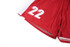 A red sports uniform featuring white accents and the number 22, showcasing a jersey and shorts design.
