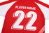 A women's rugby uniform top in red and white featuring a number 22 and a logo.