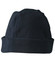 A polar fleece beanie in black, featuring a fold-up brim and a seamless top design. It has a logo.