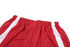 A pair of women's rugby uniform shorts in red with white side stripes and an elastic waistband.