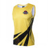 A yellow sports singlet with a black design and a logo. Suitable for athletic activities.