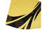 A yellow sports vest with a black and brown abstract design. It features a logo on one side.