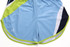 Athletics shorts in light blue, featuring a design with green and navy accents, and a logo on the side.