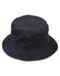 A navy bucket hat with a contrast trim, featuring metal eyelets for ventilation and a simple design.