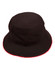A black bucket hat with contrast red trim and a logo on the side.