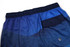 Sublimation beach shorts in shades of blue featuring a striped design and a back pocket. Includes an elastic waistband.