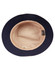 A navy blue bucket hat with a light-coloured interior, featuring a branding label inside.