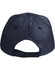 A dark navy cap with a curved peak, revealing an adjustable strap at the back and ventilation holes.