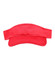 A bright red sandwich visor with a wide brim and adjustable band, featuring a logo on the front.